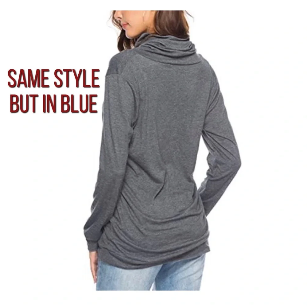 2x 👯‍♀️Host Pick⚡️Long Sleeve Button Cowl Neck Top - Picture 2 of 10